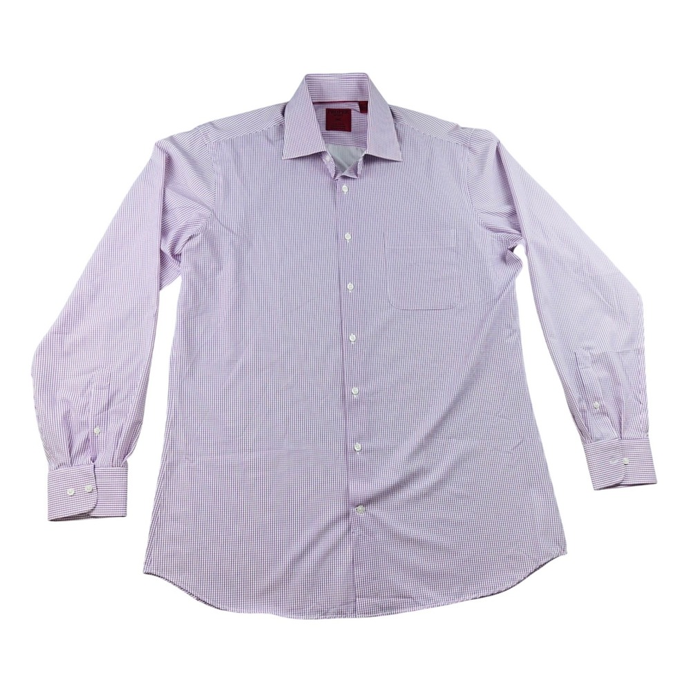 Proper Sport Button Up Shirt Men L/T Purple Check 4 Way Stretch Moisture Wick